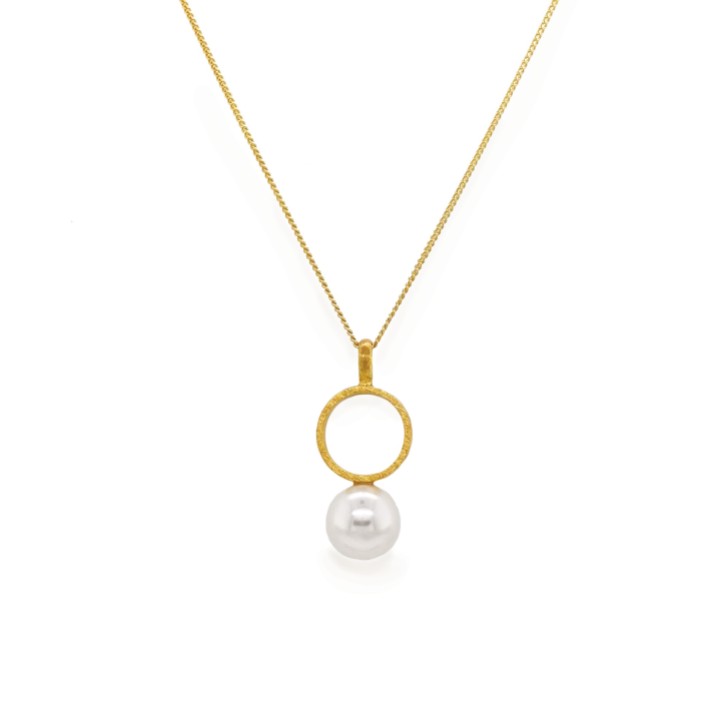Sarah Alexander Bombshell Gold Circle Pearl Pendant