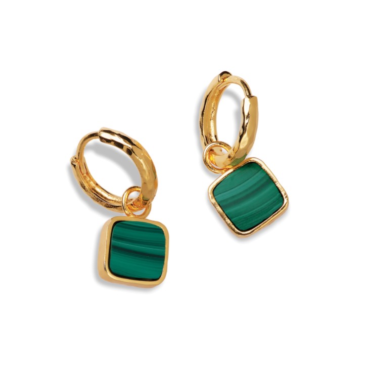 Sarah Alexander Boucles d'oreilles à breloques carrées en malachite de Napa