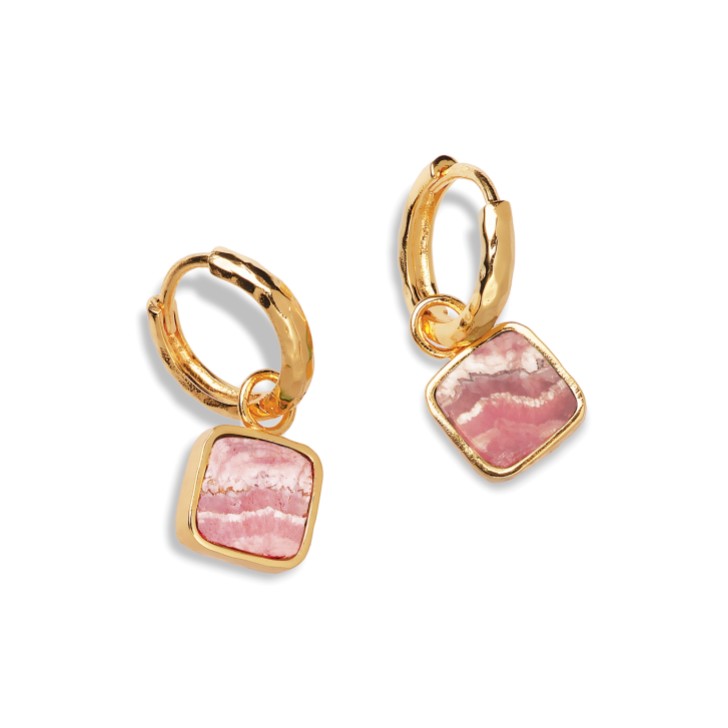 Sarah Alexander Boucles d'oreilles à breloques carrées en rhodochrosite aztèque