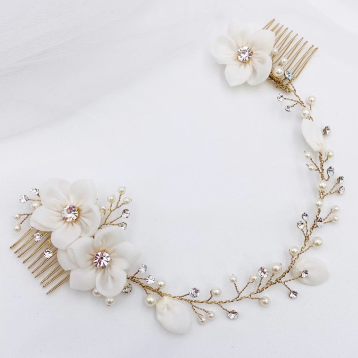 SassB Anais Chic Bohemian Floral Braut Kopfstück (Gold)