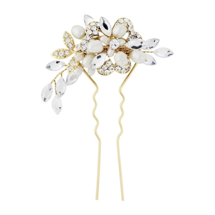 SassB Marcia Luxe Freshwater Pearl Wedding Hair Pin (Gold)