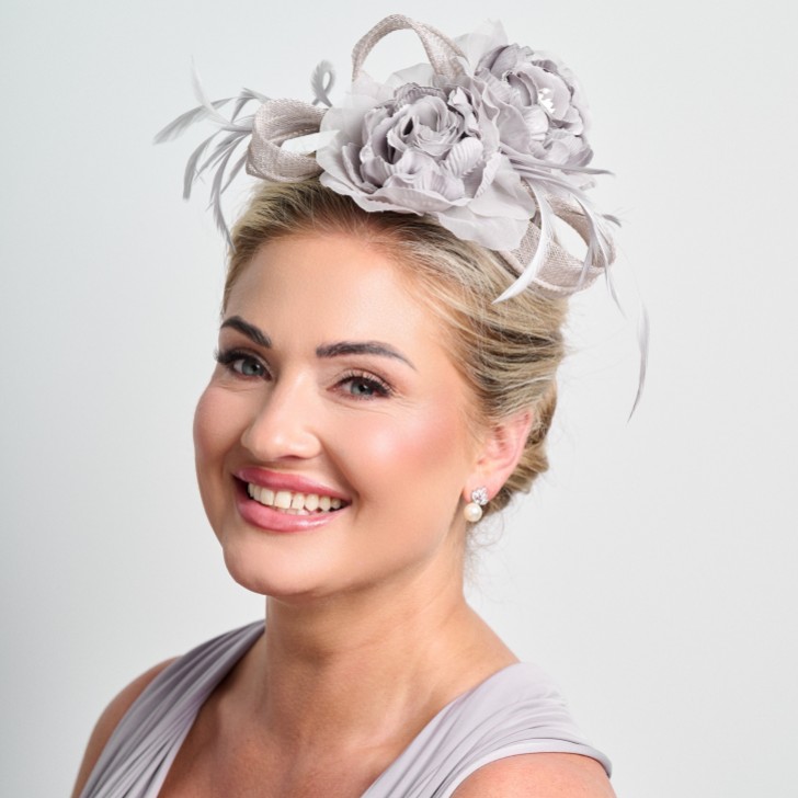 Silver Grey Floral Feather Wedding Fascinator