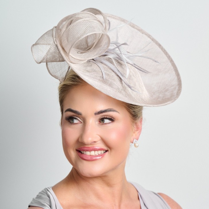 Silver Grey Large Sinamay Disk Wedding Fascinator