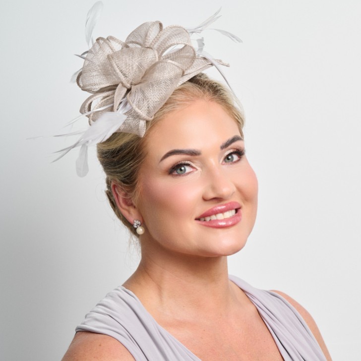 Silver Grey Sinamay and Feather Wedding Fascinator