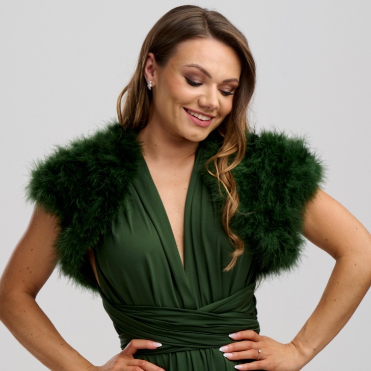 Sophia Bolero di piume verde oliva