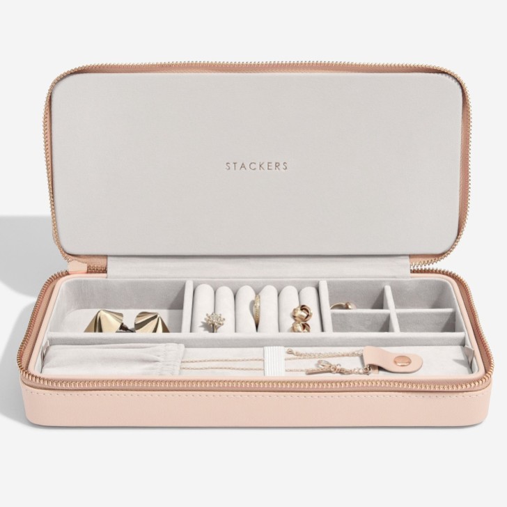 Stackers Boîte à bijoux de voyage zippée pour colliers Blush et Rose Gold