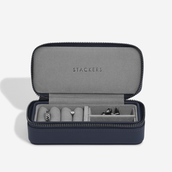 Stackers Boîte à bijoux de voyage zippée pour hommes, bleu marine