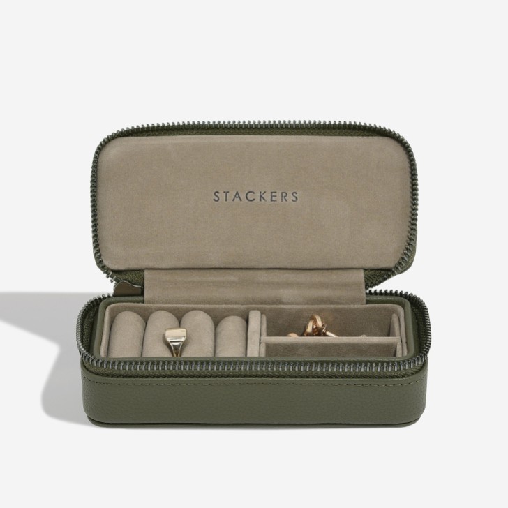 Stackers Boîte à bijoux de voyage zippée pour hommes, vert olive