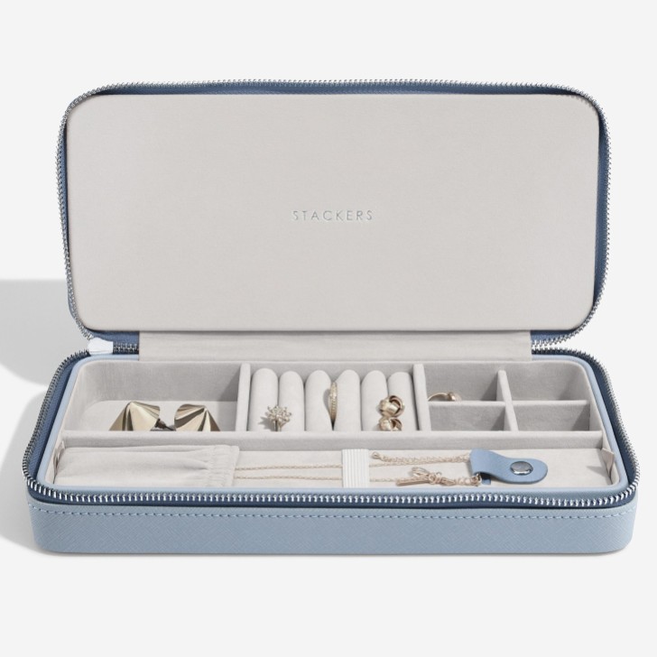 Stackers Dusky Blue Sleek Halskette Zipped Travel Jewellery Box