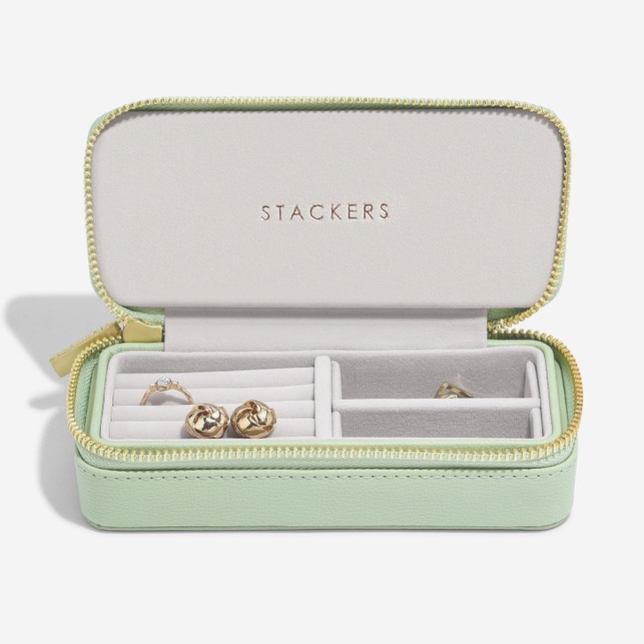 Stackers Sage Green Zipped Travel Jewellery Box