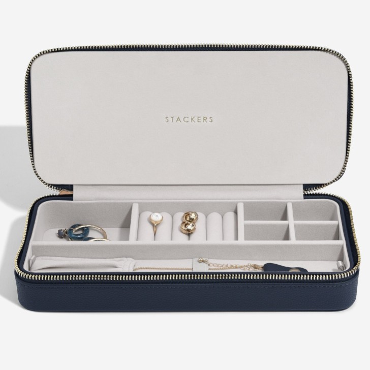 Stackers Scatola per gioielli da viaggio con chiusura a zip per collane Navy Sleek