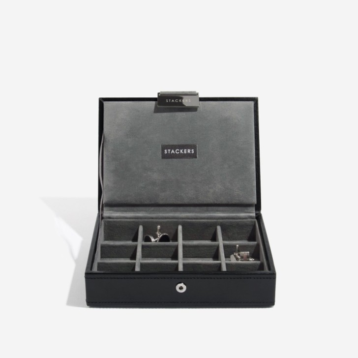 Stackers Smooth Black Faux Leather Cufflink Box