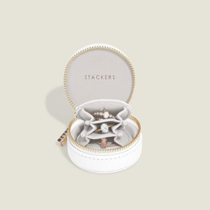 Stackers Weißer Kieselstein Oyster Travel Jewellery Box