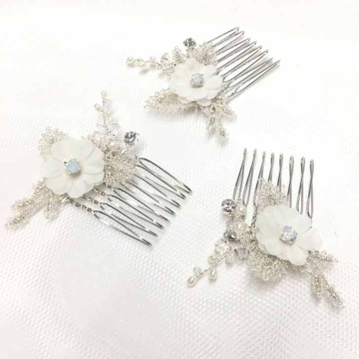 Tamsin Set of 3 Opal Crystal Flower Mini Combs