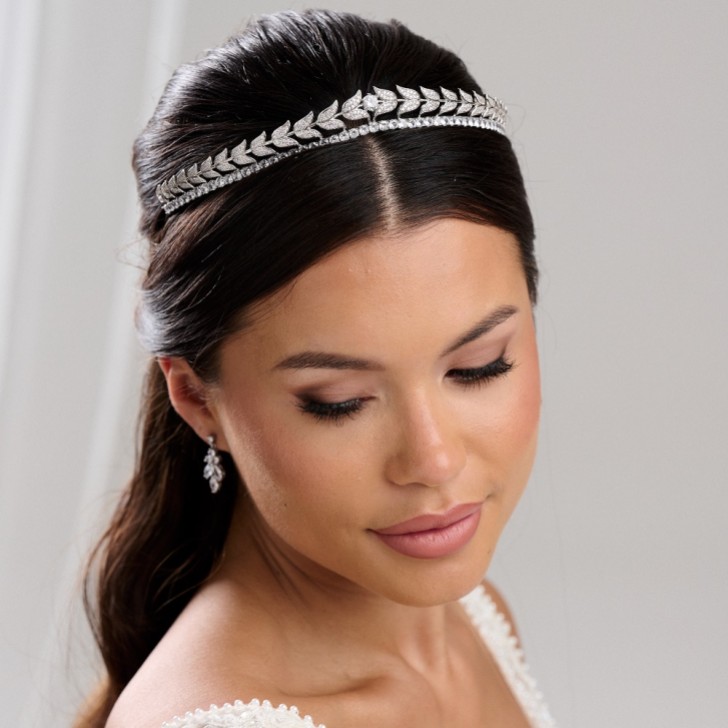 Tiara da sposa Athena con foglie di cristallo