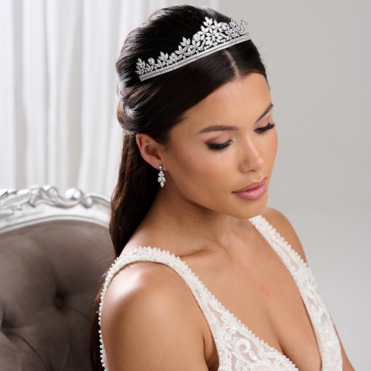 Tiara da sposa in cristallo con zirconi scintillanti Britannia