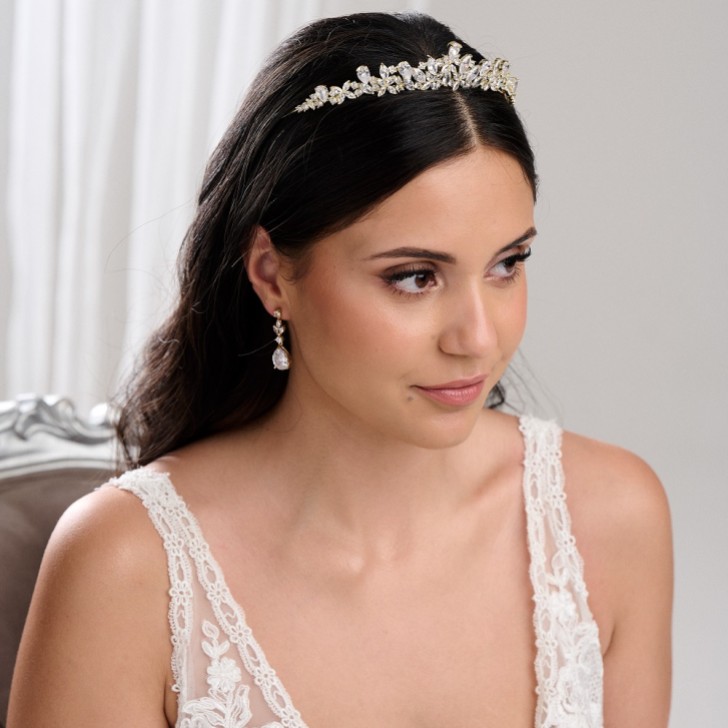 Tiara nuziale Bridgerton in oro con cristalli e cristalli