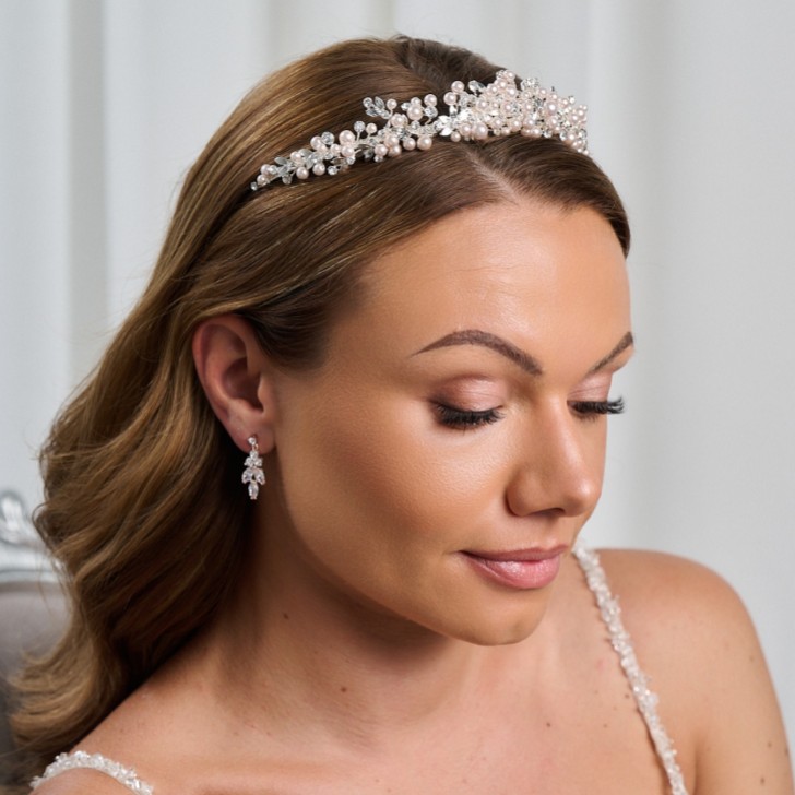 Tiara nuziale in perle e cristalli Jasmine Blush