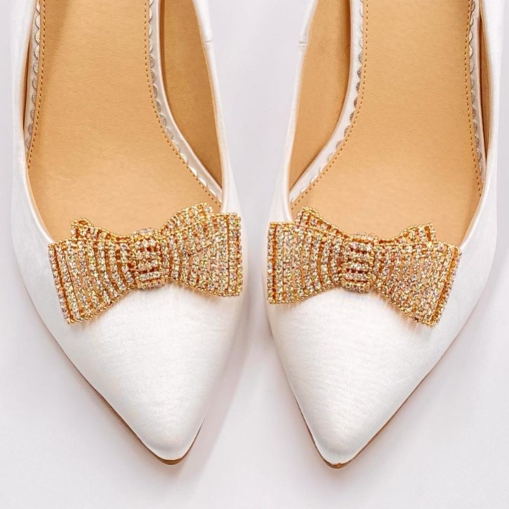 Tiffany Gold Diamante Bow Shoe Clips (pinces à chaussures)