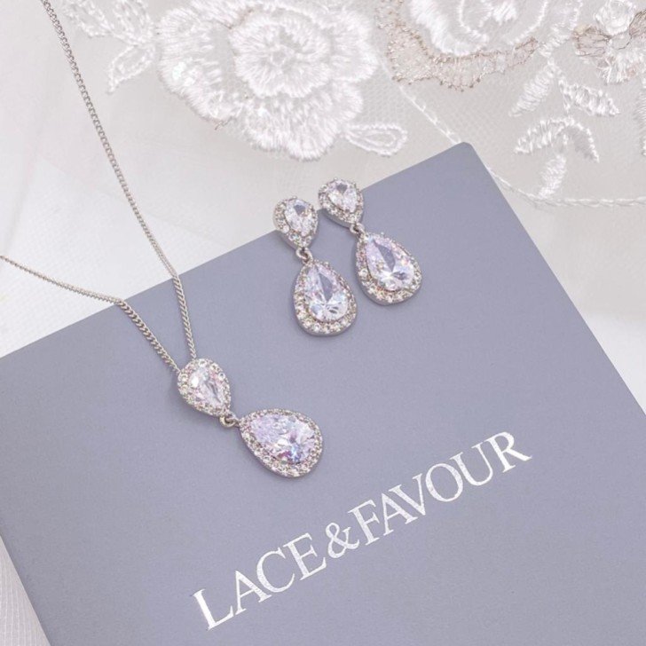 Zara Argent Teardrop Crystal Wedding Jewellery Set