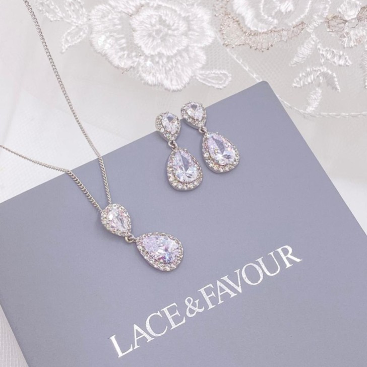 Zara Silver Teardrop Crystal Wedding Jewellery Set