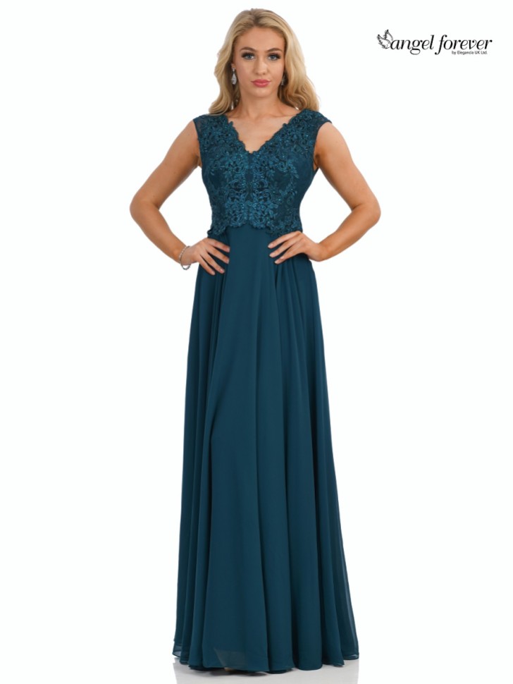 Angel Forever Robe de bal de fin d'année en mousseline avec corsage en dentelle (Teal)