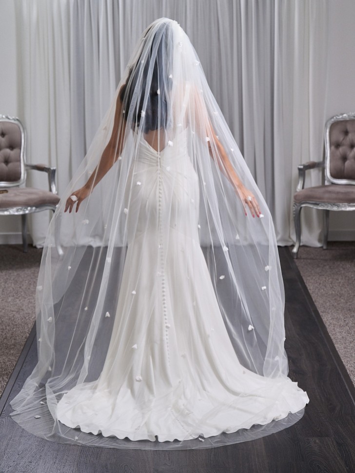 Aviemore Voile à un étage en tulle italien avec fleurs 3D dispersées