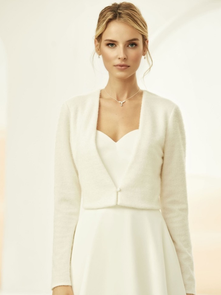 Bianco Avorio - Cardigan da sposa a maniche lunghe in maglia E317