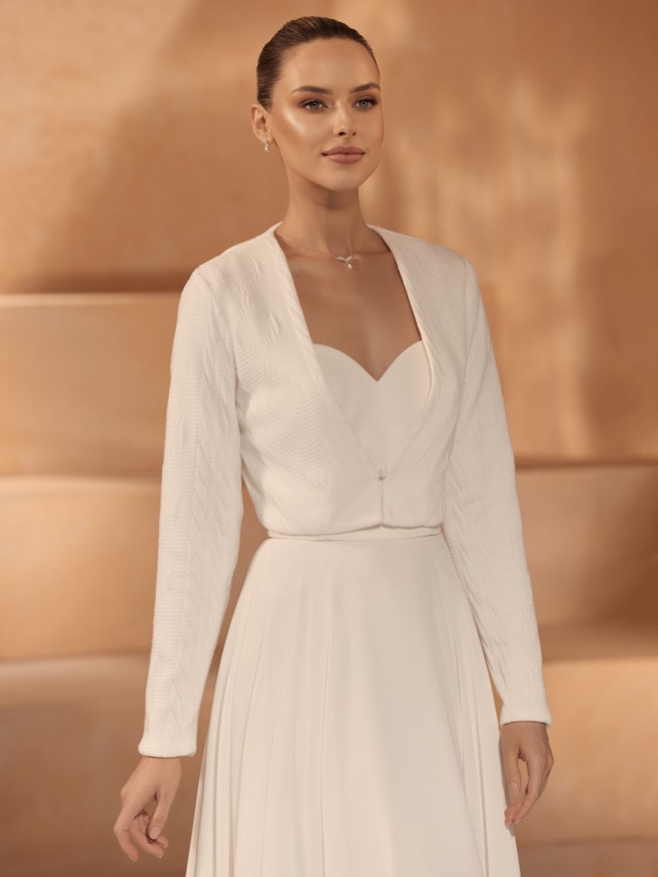 Bianco Avorio - Cardigan da sposa a maniche lunghe in maglia E437