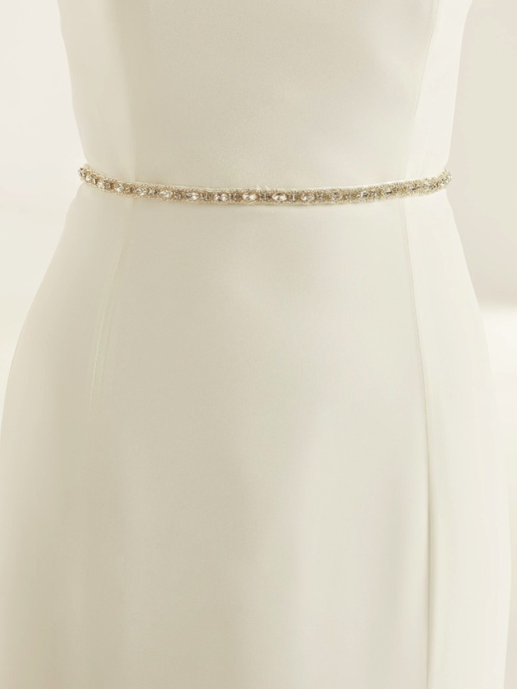 Bianco Ceinture de robe de mariée en satin finement ornée de cristaux