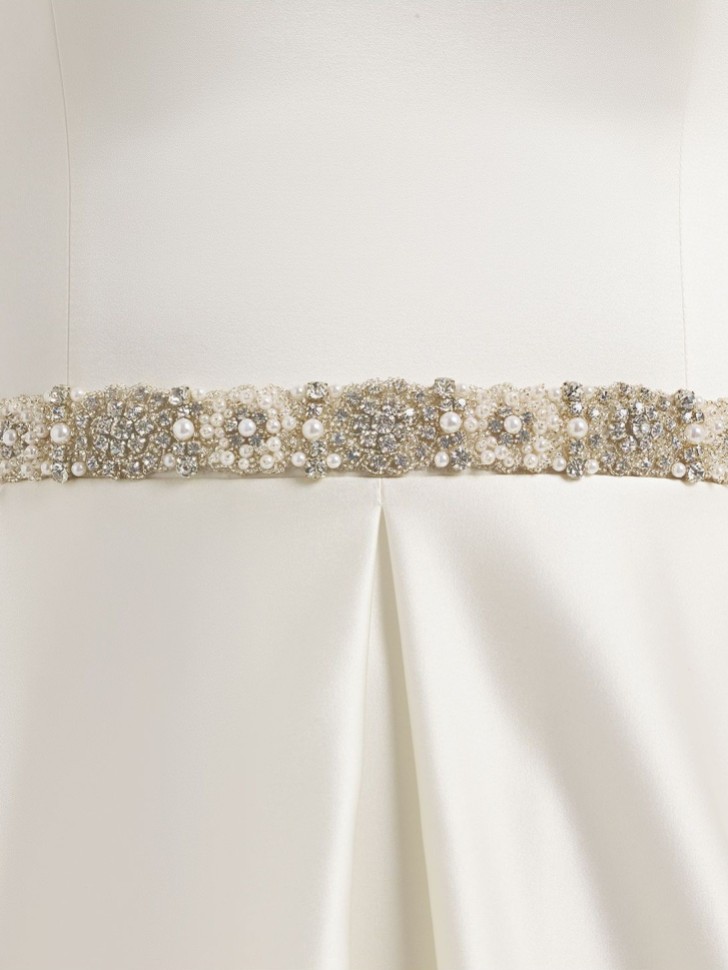 Bianco - Ceinture de robe en satin ornée de cristaux et de perles