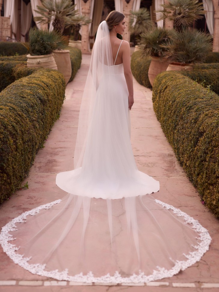 Bianco Ivory Single Tier 3D Flower and Lace Royal Length Veil S533