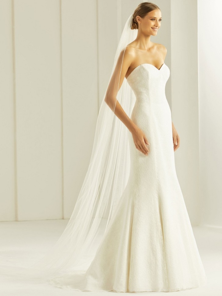 Bianco Ivory Single Tier Beaded Edge Cathedral Veil S305