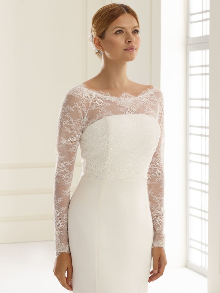 Bianco Ivory Stretch Lace Long Sleeve Wedding Bolero E226