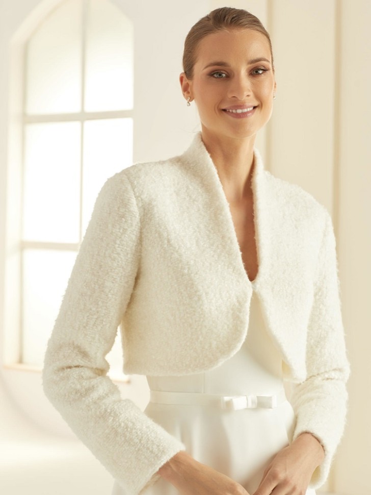 Bianco Ivory Wool Long Sleeve Wedding Jacket E293