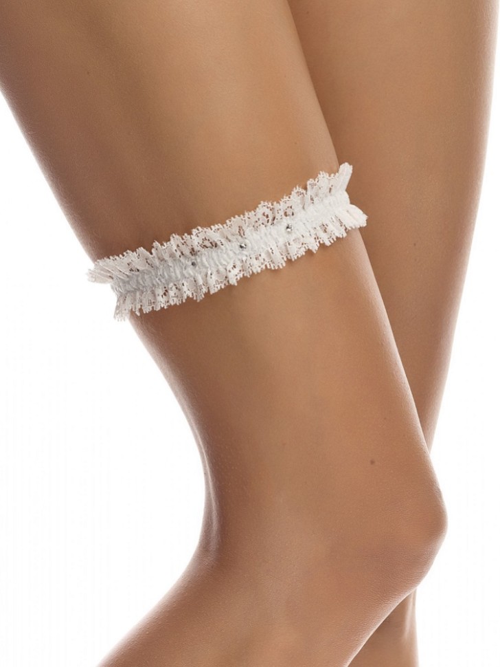 Bianco Narrow Ivory Lace Garter with Diamante Detail (Jarretière étroite en dentelle ivoire avec détails diamantés)