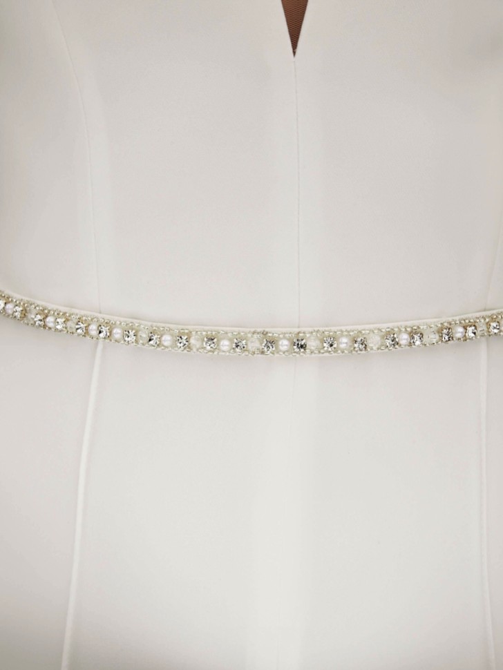 Bianco Schmaler Perlenverzierter Satin-Brautkleidgürtel
