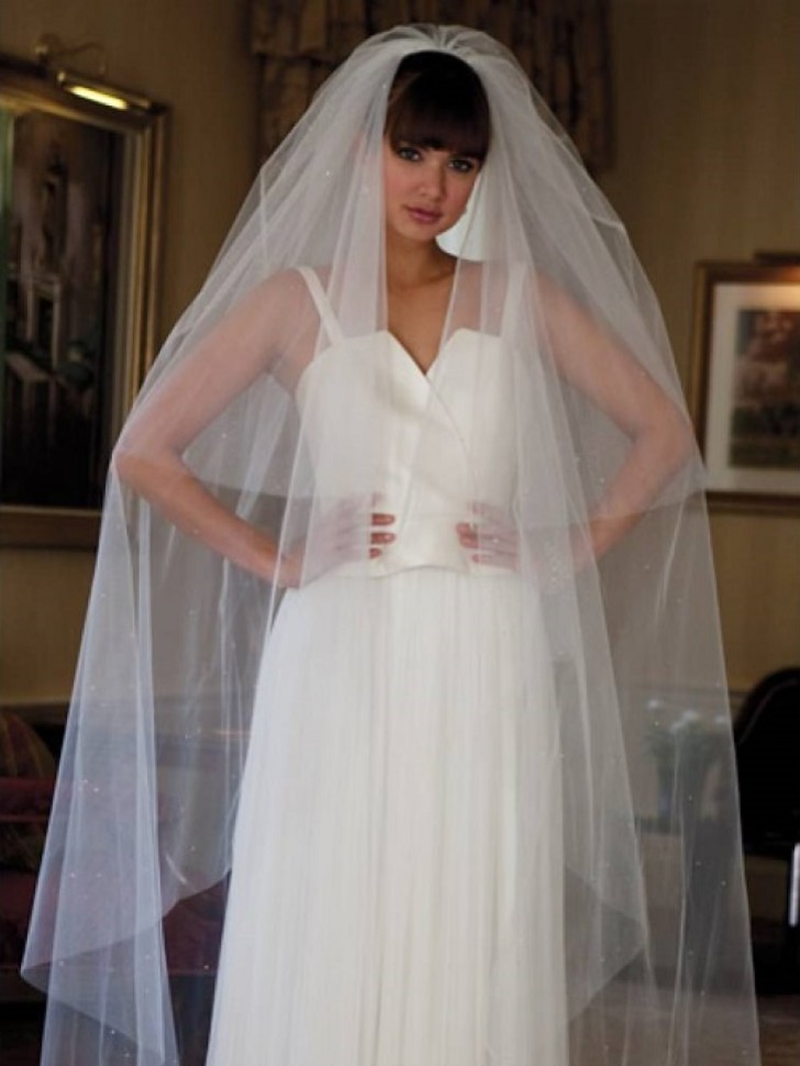 Cairo Scattered Diamante Wedding Veil with Cut Edge