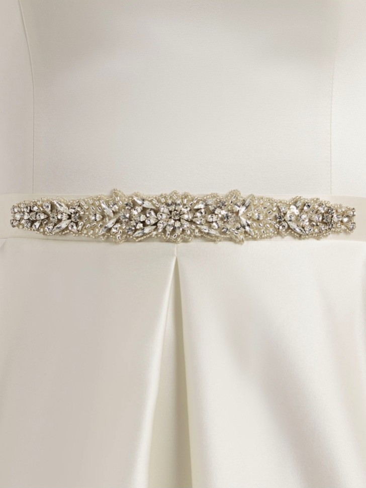 Ceinture de robe de mariée en satin ornée de cristaux Bianco