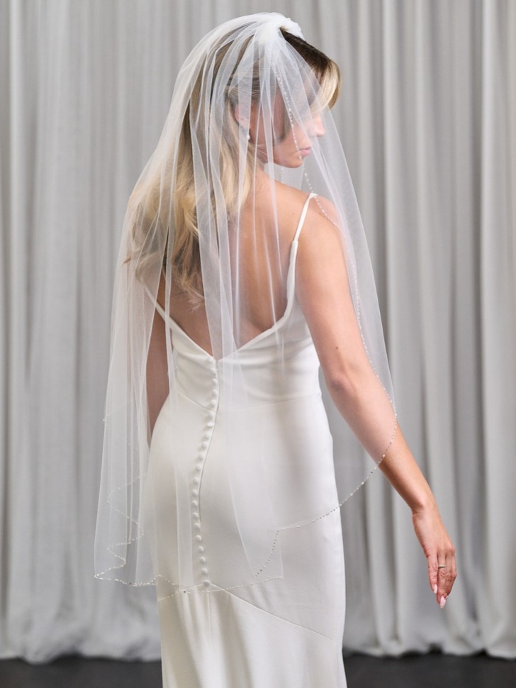 Fairmont Ivory Single Tier Fingertip Veil with Pearl and Beaded Edge