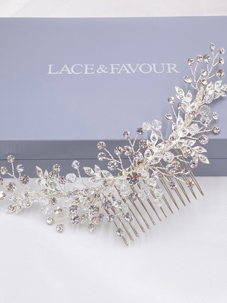 Harley Diamante and Crystal Leaves Wedding Hair Comb