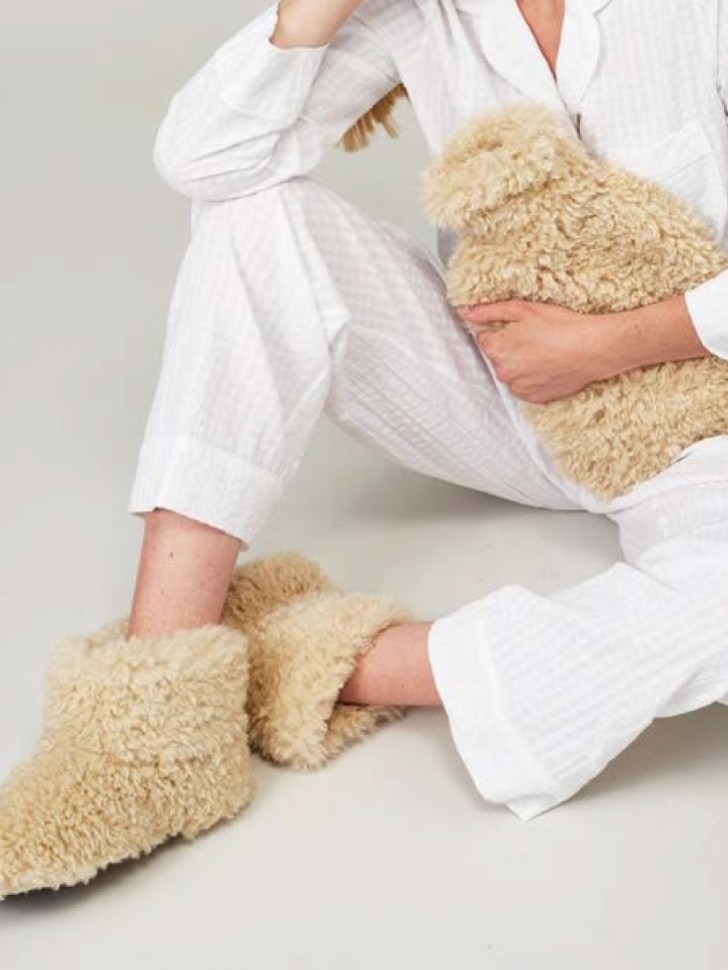 Helen Moore Cream Faux Sheepskin Slipper Boots