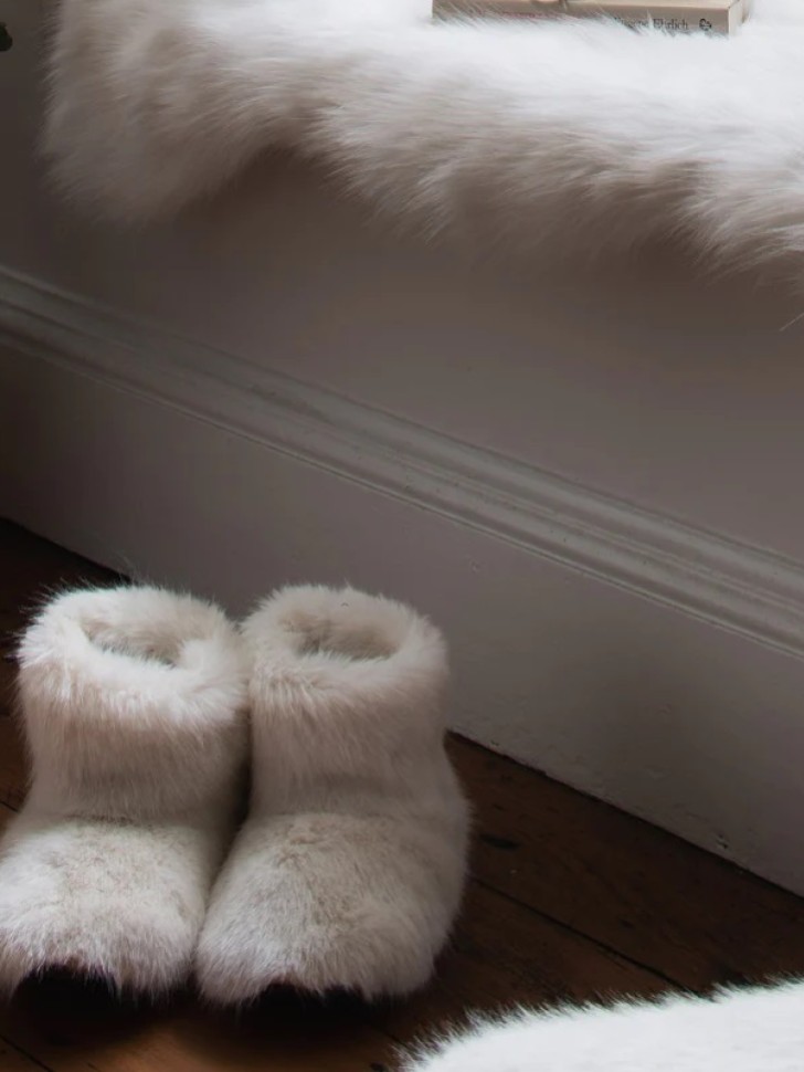 Helen Moore Ermine White Faux Fur Slipper Boots