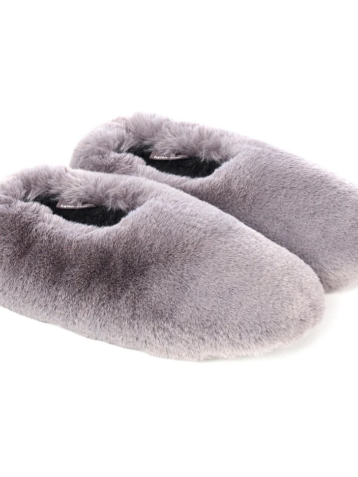 Helen Moore Grey Faux Fur Slippers