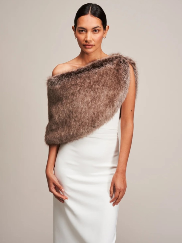 Helen Moore Truffle Faux Fur Wedding Wrap
