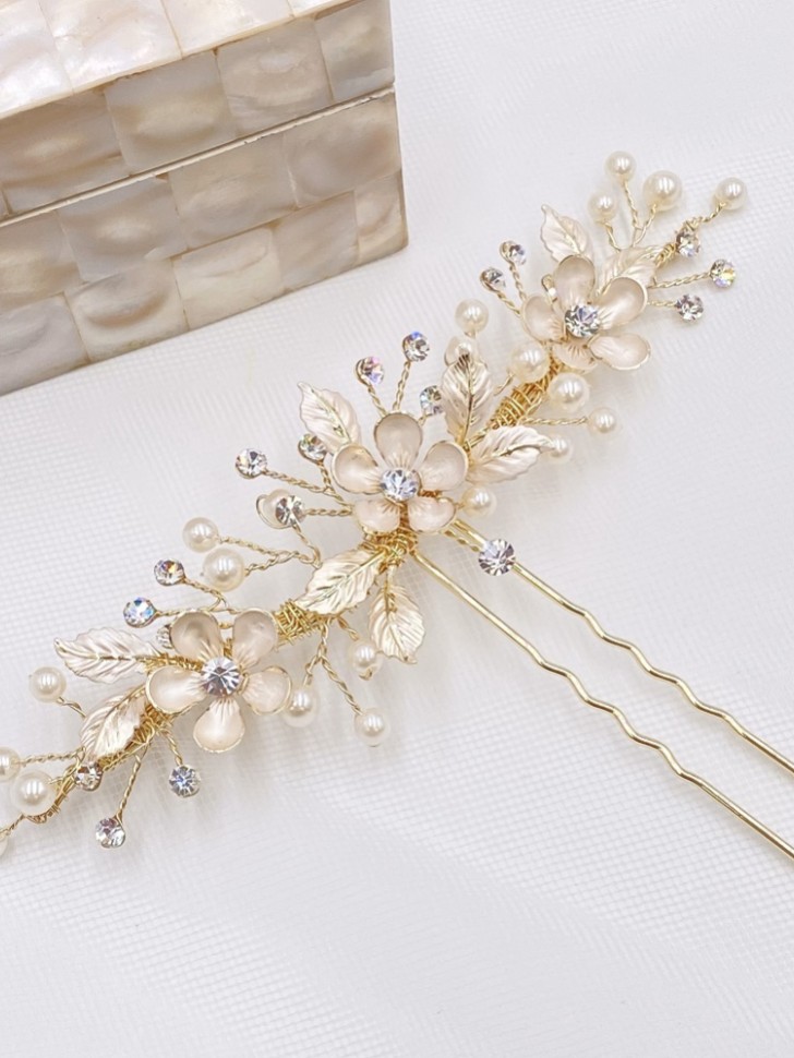 Jen Gold Flowers and Leaves Hair Pin