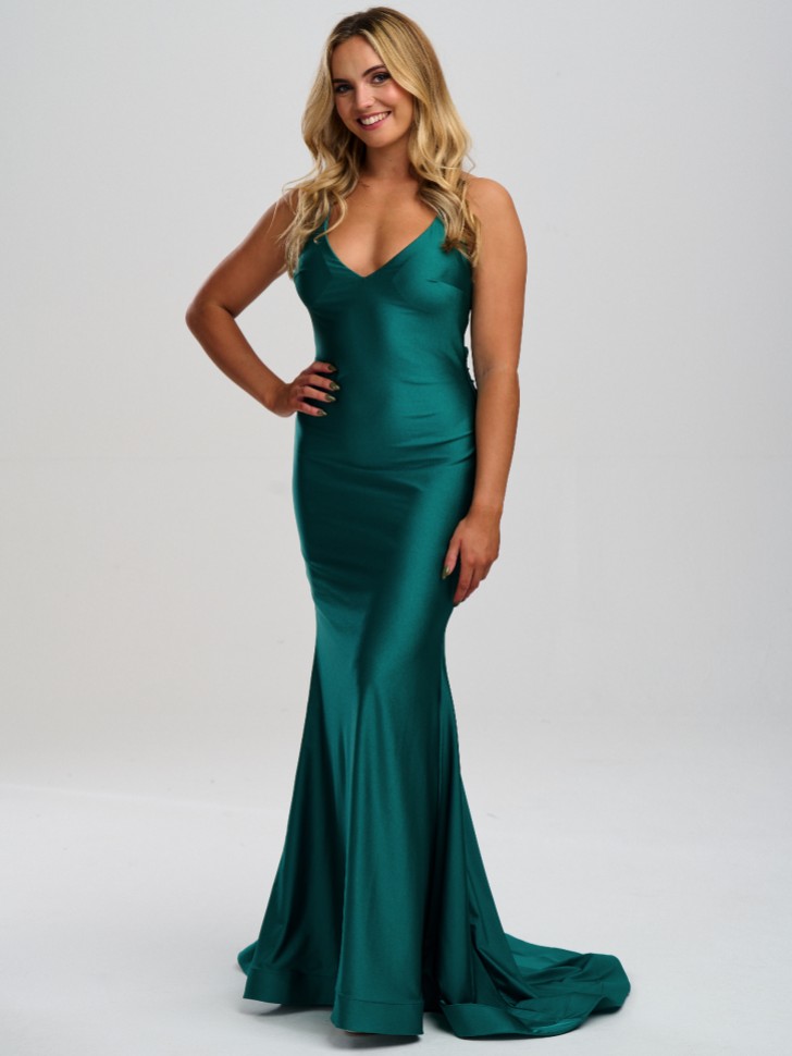 Linzi Jay V Neck Backless Mermaid Prom Dress with Crossover Straps