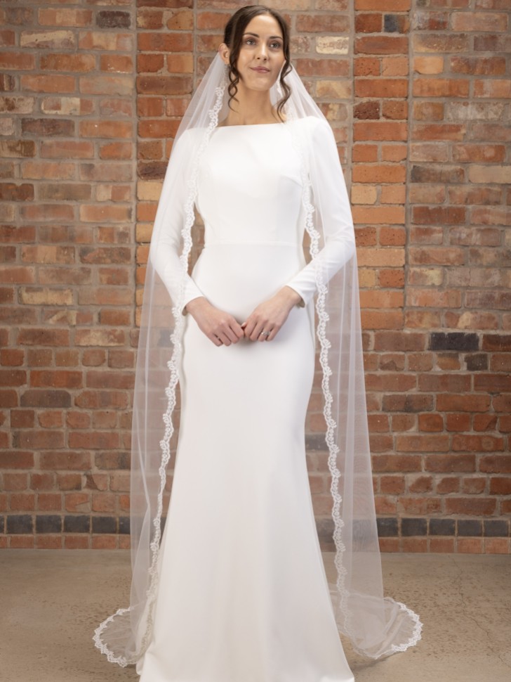 Perfect Bridal Ivory Single Tier Narrow Corded Lace Chapel Veil