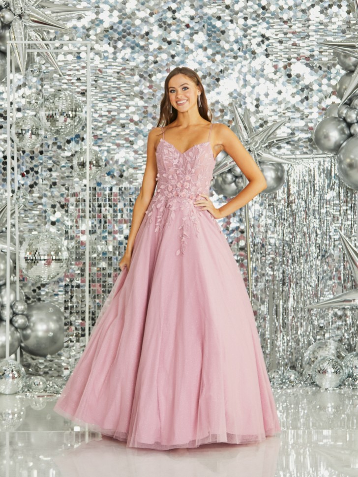 Tiffanys Serenity Rose Rosa Floral A Line Ballkleid