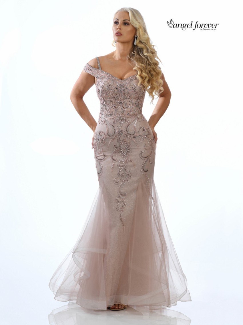 Photograph: Angel Forever Embellished Shimmer Tulle Fishtail Prom Dress (Rose Gold)